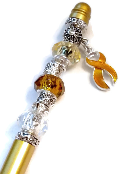 Gold Yellow Awareness Beaded Writing Pen