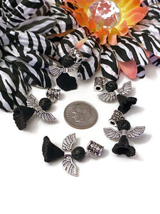 5 Pc Black Lava Stone Bead Angel Awareness Charms - Cancer Support Melanoma POW's Narcolepsy Sleep Disorders Hope Cure Survivor Angel Faith