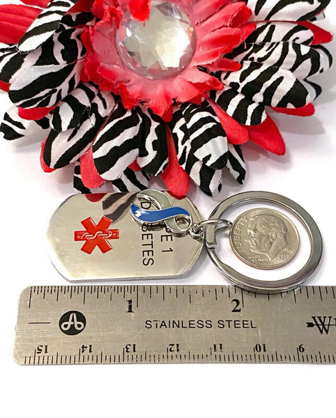 1 Pc Diabetes Type 1 Awareness Keychain - Diabetes Type-1 Awareness Support Medical Alert-Style Keychain Gift Awareness Jewelry