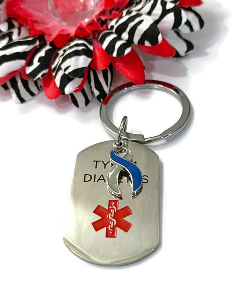 1 Pc Diabetes Type 1 Awareness Keychain - Diabetes Type-1 Awareness Support Medical Alert-Style Keychain Gift Awareness Jewelry