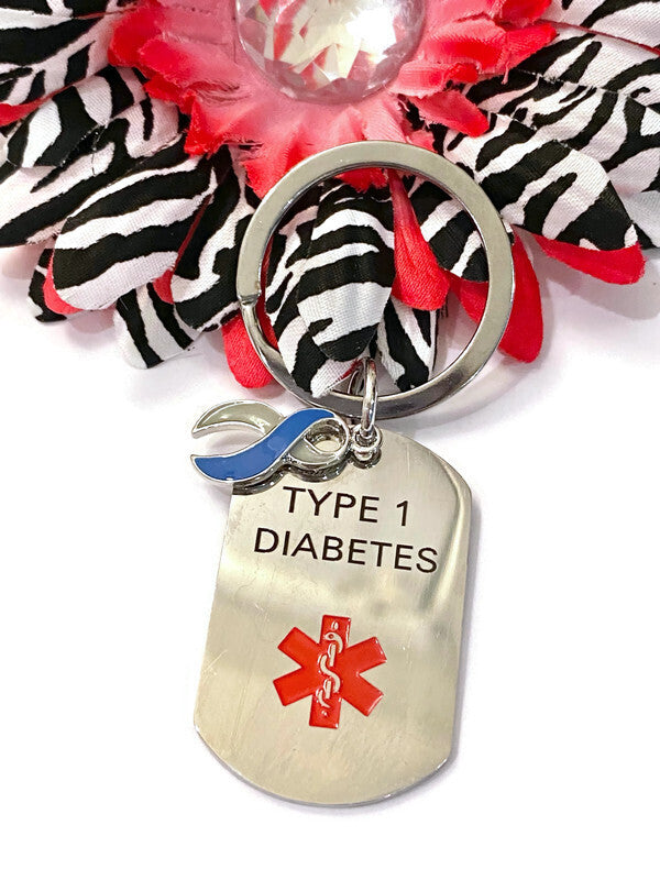 1 Pc Diabetes Type 1 Awareness Keychain - Diabetes Type-1 Awareness Support Medical Alert-Style Keychain Gift Awareness Jewelry