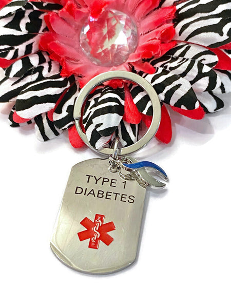 1 Pc Diabetes Type 1 Awareness Keychain - Diabetes Type-1 Awareness Support Medical Alert-Style Keychain Gift Awareness Jewelry