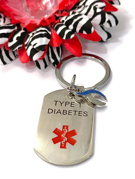 1 Pc Diabetes Type 1 Awareness Keychain - Diabetes Type-1 Awareness Support Medical Alert-Style Keychain Gift Awareness Jewelry