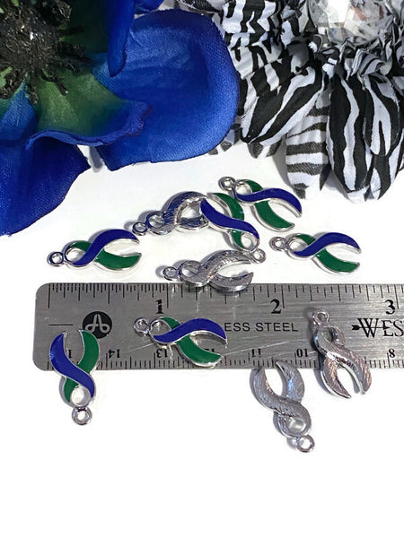 Green & Blue Ribbon Awareness Charm Pendant- Neurofibromatosis, Cytomegalovirus / CMV, Adrenoleukodystrophy, Pseudotumor Cerebri, Hope, Cure