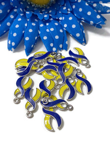 Blue & Yellow Enamel Awareness Pendant Charms - Down Syndrome Designated Driver Hope Support Faith Cure Support Awareness Charm Jewelry