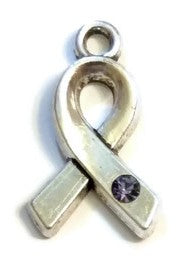 Lavender Crystal Awareness Ribbon Charms 5Pc - Alzheimer's Dementia Lupus Epilepsy Pancreatic Cancer Fibromyalgia Hodgkin's Lymphoma Purple